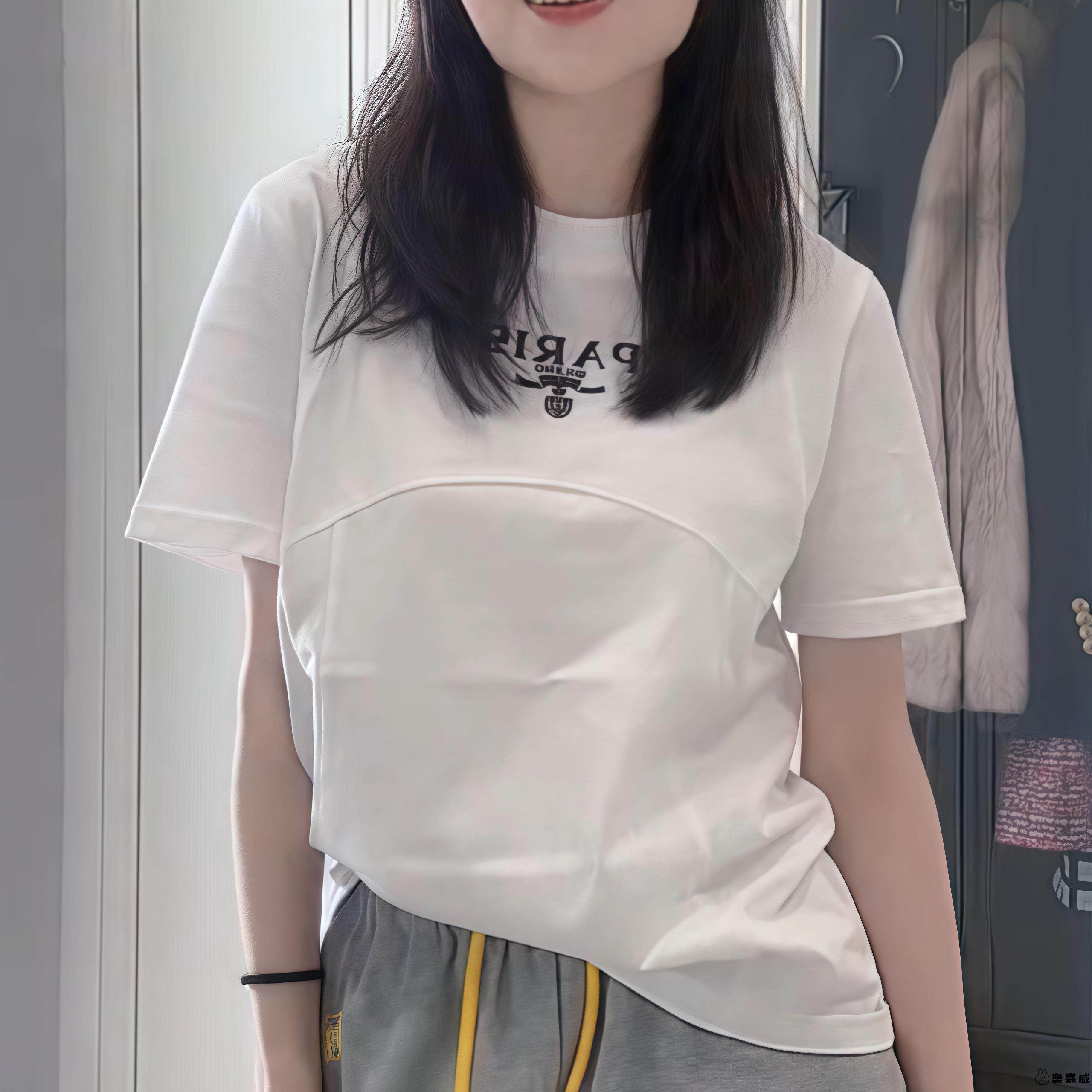 2025春秋新款英文字母弧形拼接显瘦短袖T恤女大码女装百搭打底衫