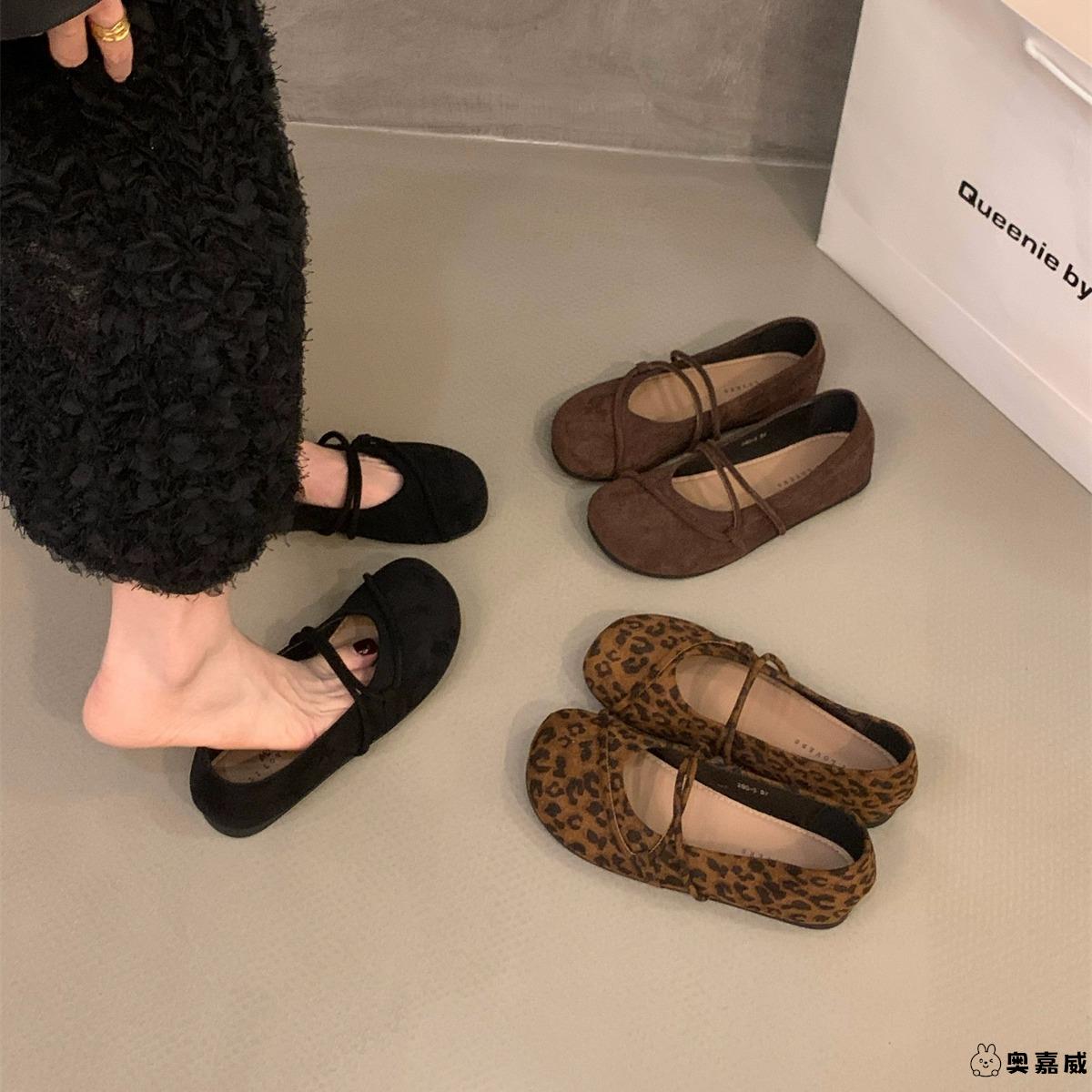 平底圆头豹纹玛丽珍单鞋女鞋子2025新款春秋