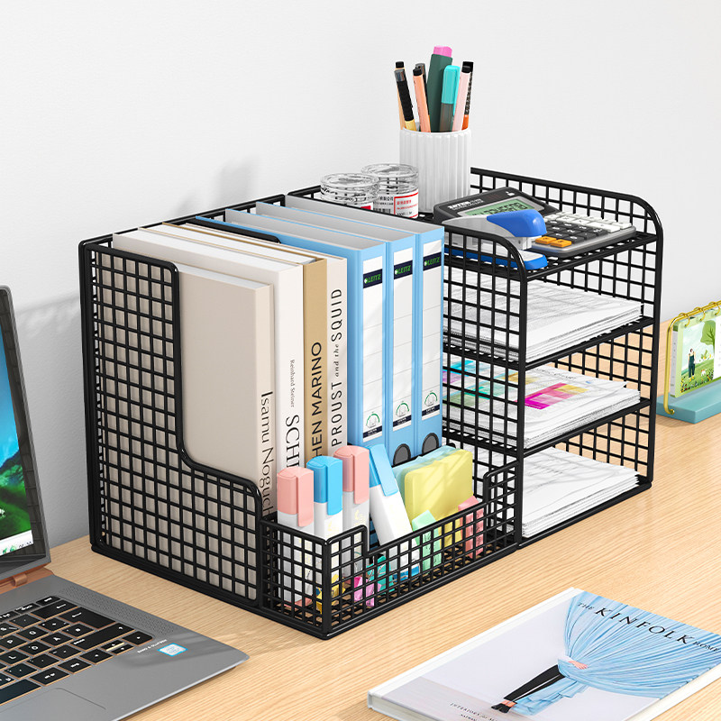 파일 수납 선반 책상 파일 수납 상자 폴더 수납 선반 사무용품 파일 선반 사무실 데스크탑 파일 프레임 다층 대용량 책장 선반 A4 용지 데이터 수납 선반