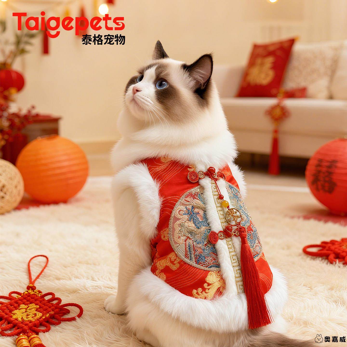 2026新年猫咪衣服年小狗狗秋冬季保暖过年喜庆背心宠物拜年服加厚