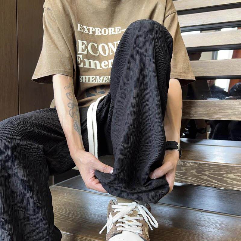 宽松垂感冰丝裤子男款直筒男夏季薄款大码阔腿长裤男士男休闲裤