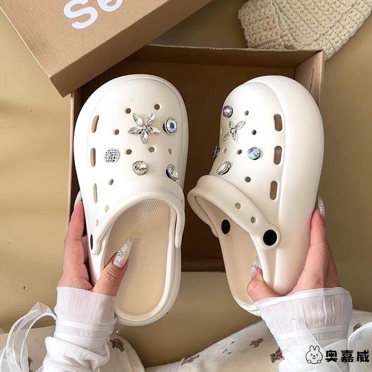 2025秋季新款洞洞鞋厚底踩屎感小个子显瘦增高外穿时尚水钻包头拖,女鞋,洞洞鞋,淘宝优惠券,粉丝福利购,淘宝优惠卷