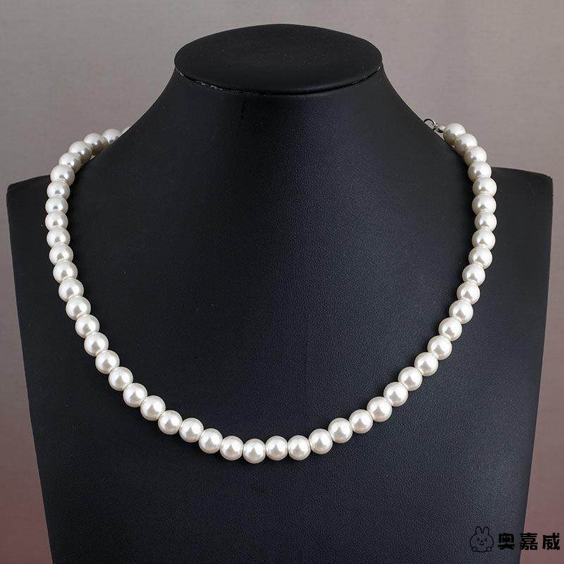 白色珍珠项链拍照摄影道具大颗仿珍珠长款项链旗袍婚纱礼服配饰品