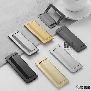 家具柜门抽屉柜暗扣拉手隐形橱柜门把手黑色明装简约免打孔平拉手