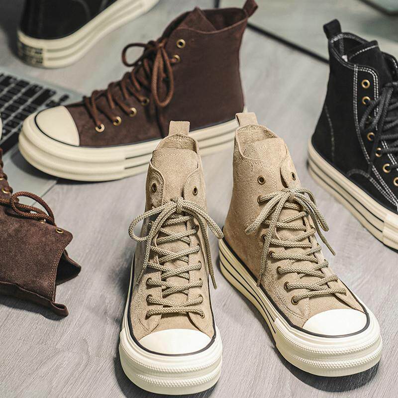 春季男款高帮帆布鞋男鞋高帮厚底日系小众高级设计感潮流复古板鞋