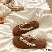 沙滩海边防滑凉拖鞋 流浪小岛 波点ins度假风软软人字拖女秋季 潮
