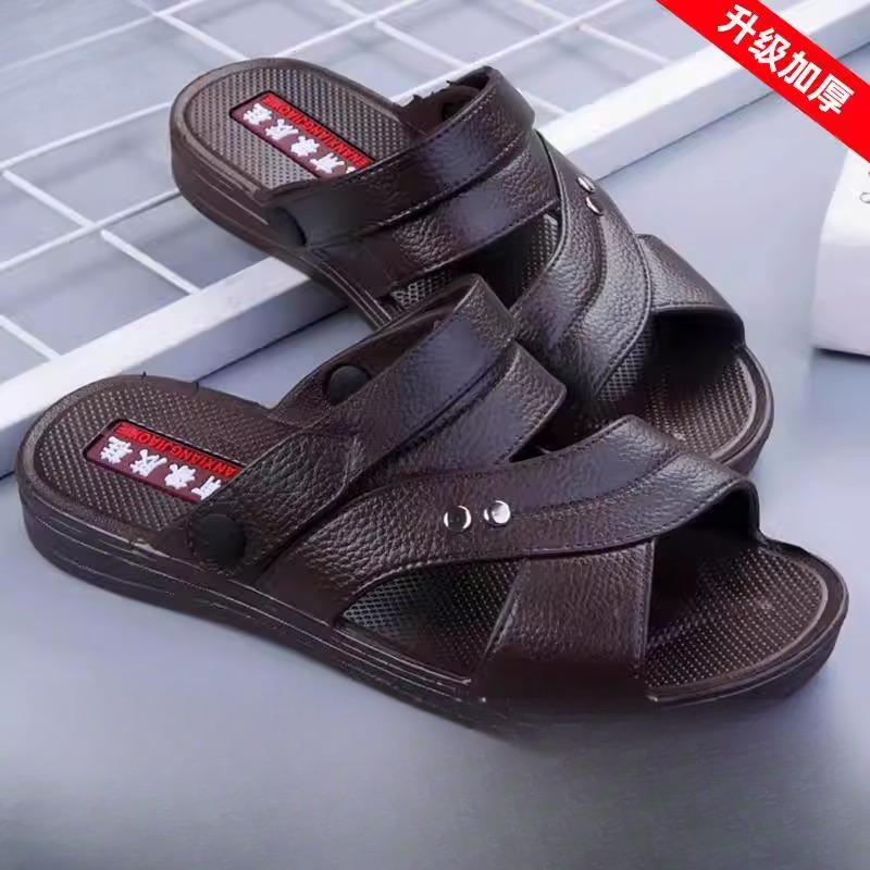 新款 越南橡胶牛筋底凉鞋男士夏季厚底耐磨塑料凉鞋防滑外穿爸爸