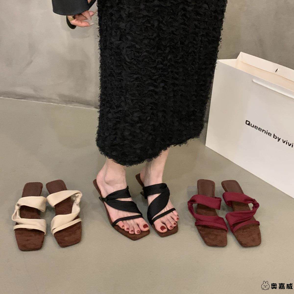 坡跟高跟红色法式凉拖鞋仙女鞋子外穿2025新款秋季气质配裙子凉鞋