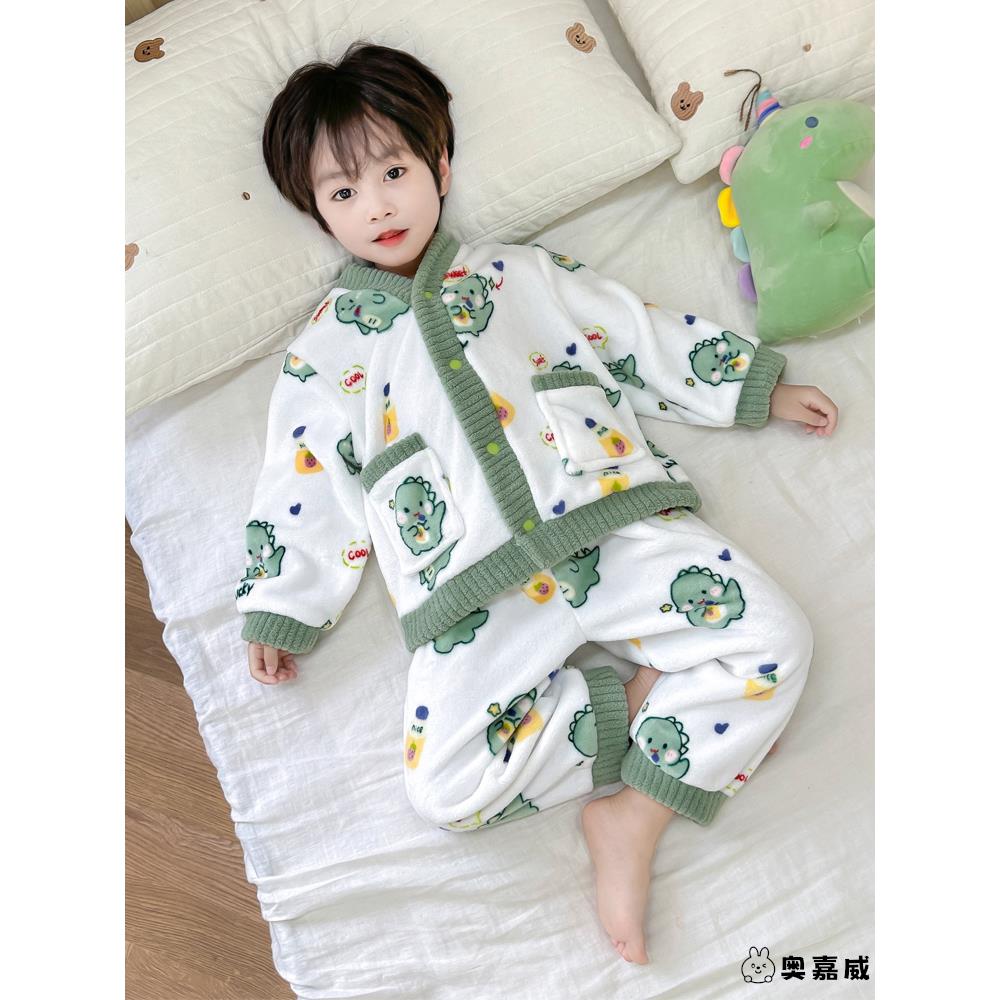 儿童冬季珊瑚绒睡衣男童法兰绒加厚2025新款