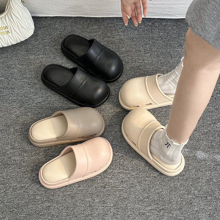 夏季简约纯色包头女凉拖厚底增高外穿百搭居家舒适休闲一脚蹬拖鞋