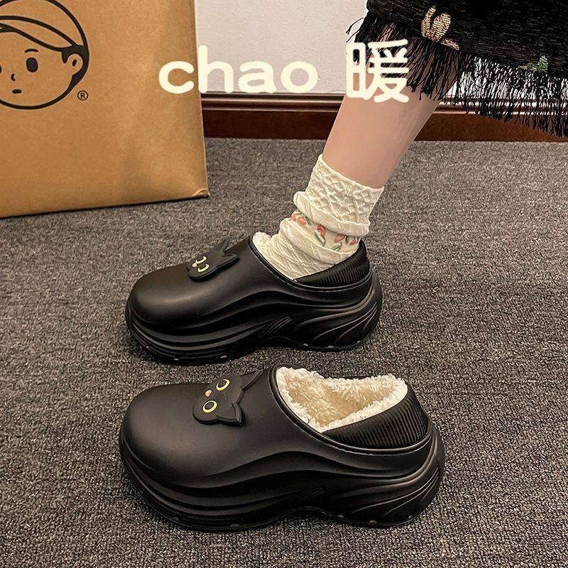 防水棉拖鞋女款冬季防滑家居厚底加绒增高外出室内保暖包跟棉鞋男