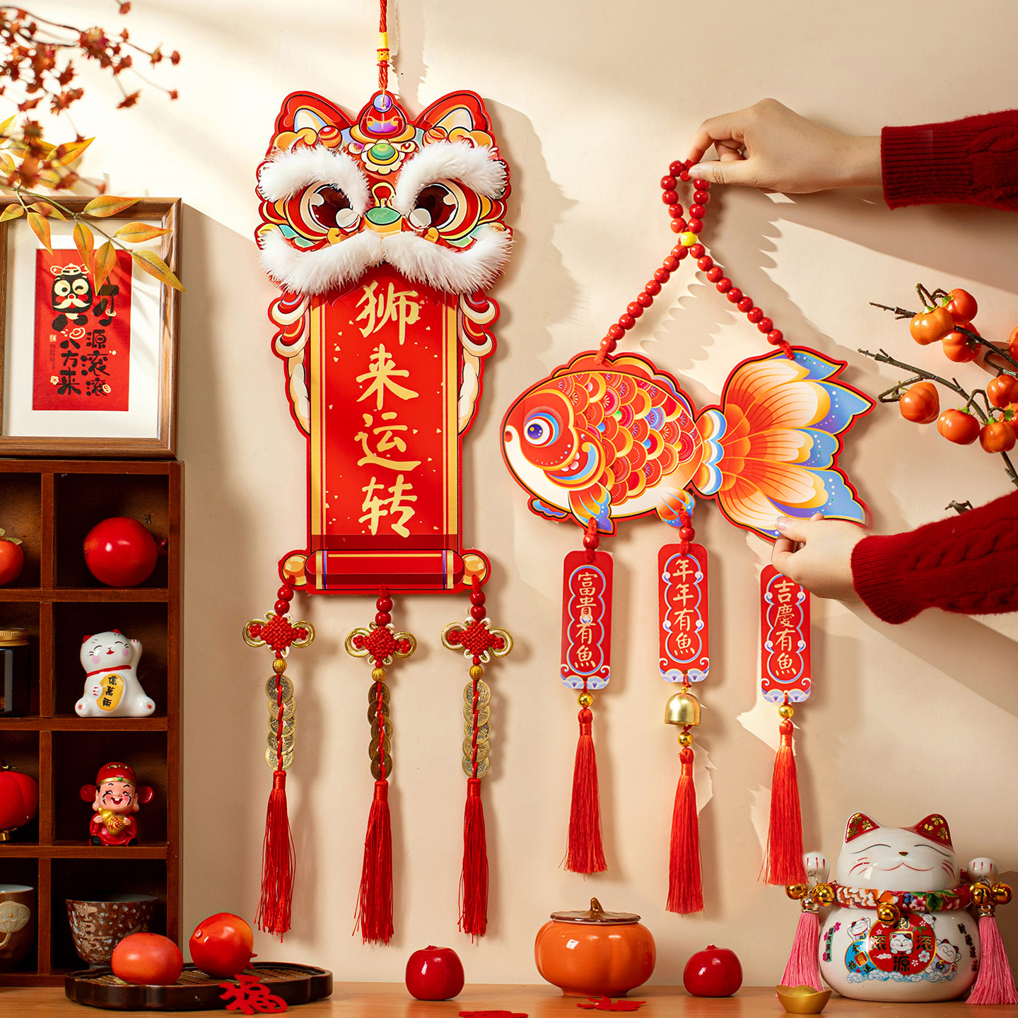 过新年装饰2026马年春节醒狮挂件