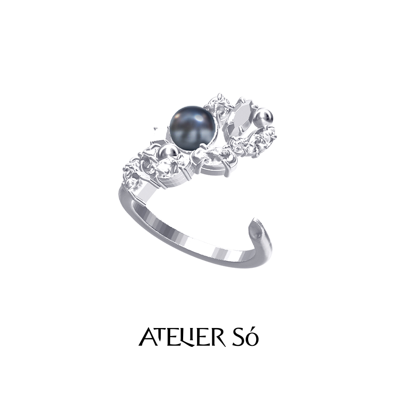 珍珠碎克拉蔓延925纯银戒指