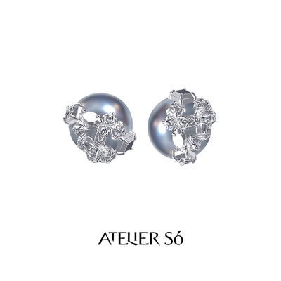 ATELIERSO灰珠925纯银耳钉