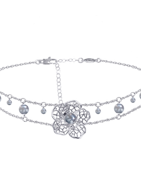 珍珠蕾丝花925纯银短项链