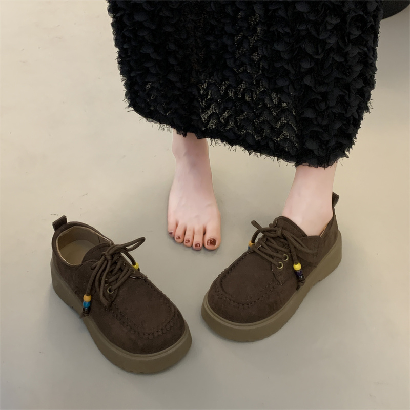 复古磨砂深口单鞋女2025秋季新款松糕厚底勃肯鞋英伦风乐福小皮鞋