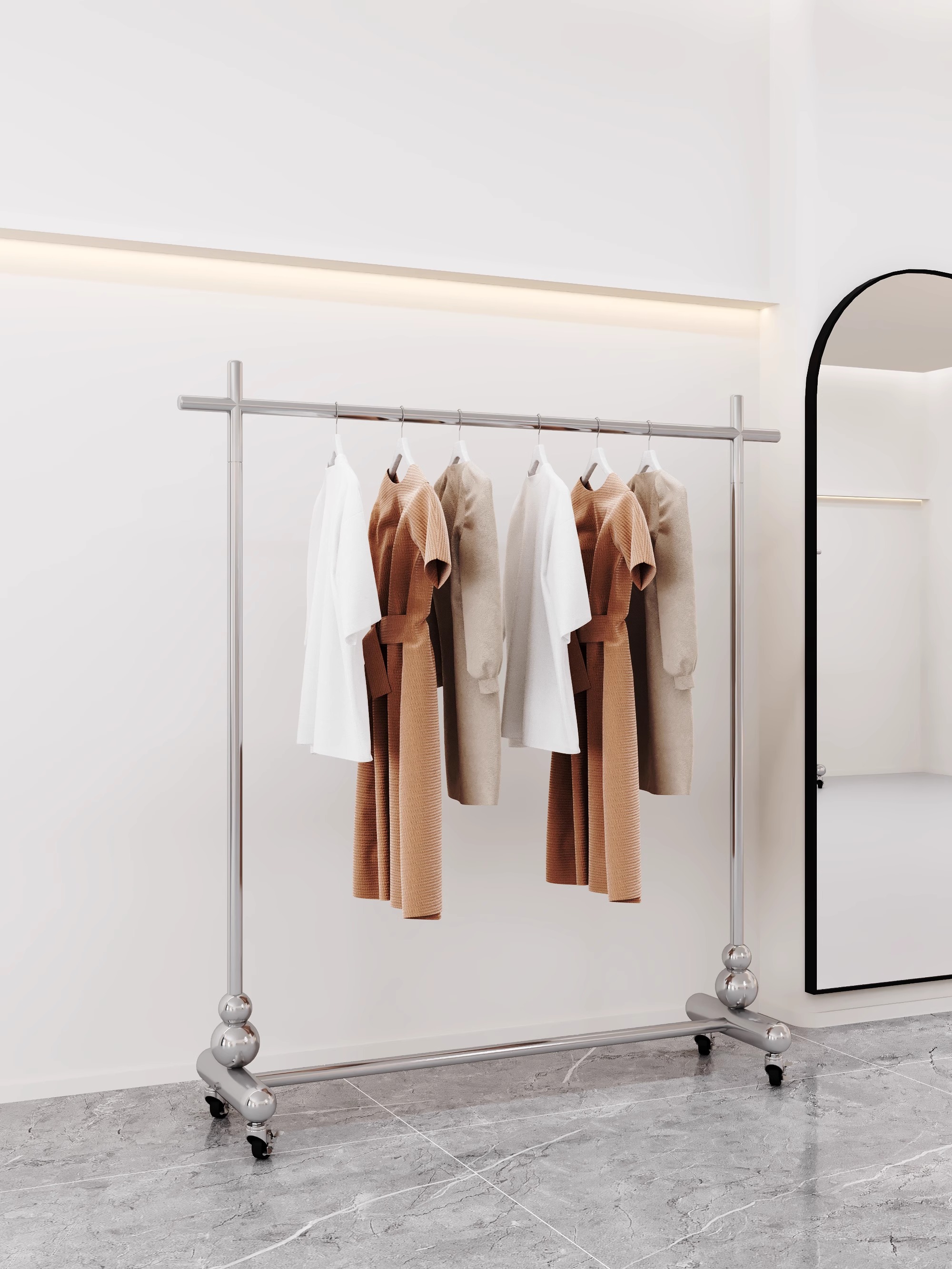 不锈钢拉丝晾衣架阳台晾晒衣服架服装店挂衣货架宿舍衣帽架子带轮