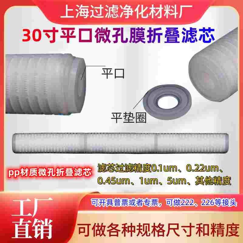 30寸两端头平口平垫片pp聚丙烯材质微孔膜精密保安过滤器折叠滤芯