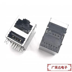 SINGATRON 模块化RJ45+USB2.0母座双层插孔 2TJRU3-20KP1D11