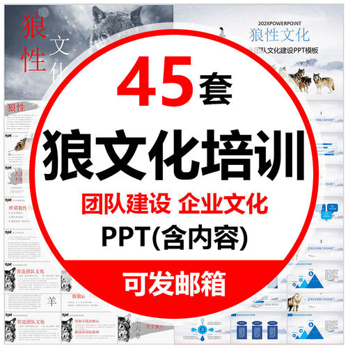 建设团队合作共赢狼性文化PPT模板企业文化新员工入职精神培训wps