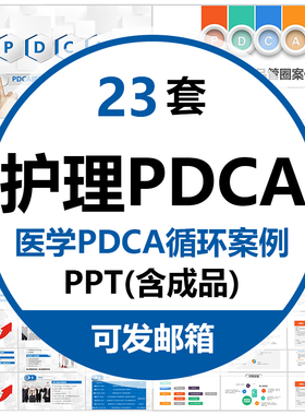 医疗护理PDCA循环案例品管圈成果汇报PPT模板医生护士工作方法wps