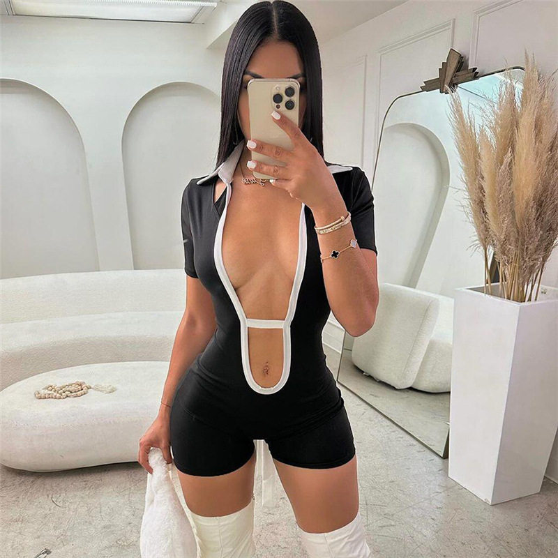 Sexy backless strapless low cut jumpsuit性感露背绑带连体裤女