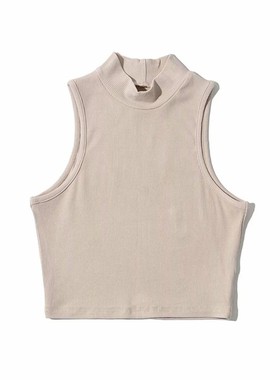 Summer Black Women Fashion Crop Top High Neck White Sleevele