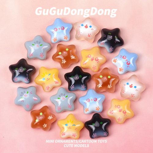 迷你夜光可爱猫咪星星小动物模型玩具发光摆件diy饰品树脂配件