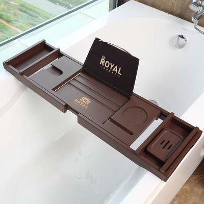 欧式咖色泡澡架竹木浴缸置物架可伸缩浴缸架酒店民宿浴缸置物板