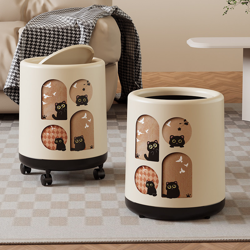 垃圾桶家用客厅卧室厨房带轮可移动大号大容量轻奢高档带盖卫生桶