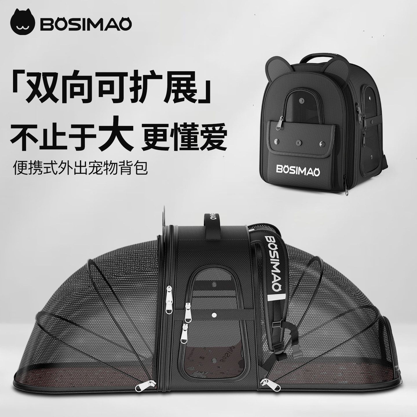 BOSIMAO宠物外出包猫咪小型犬出门专用大容量便携双肩手提猫书包
