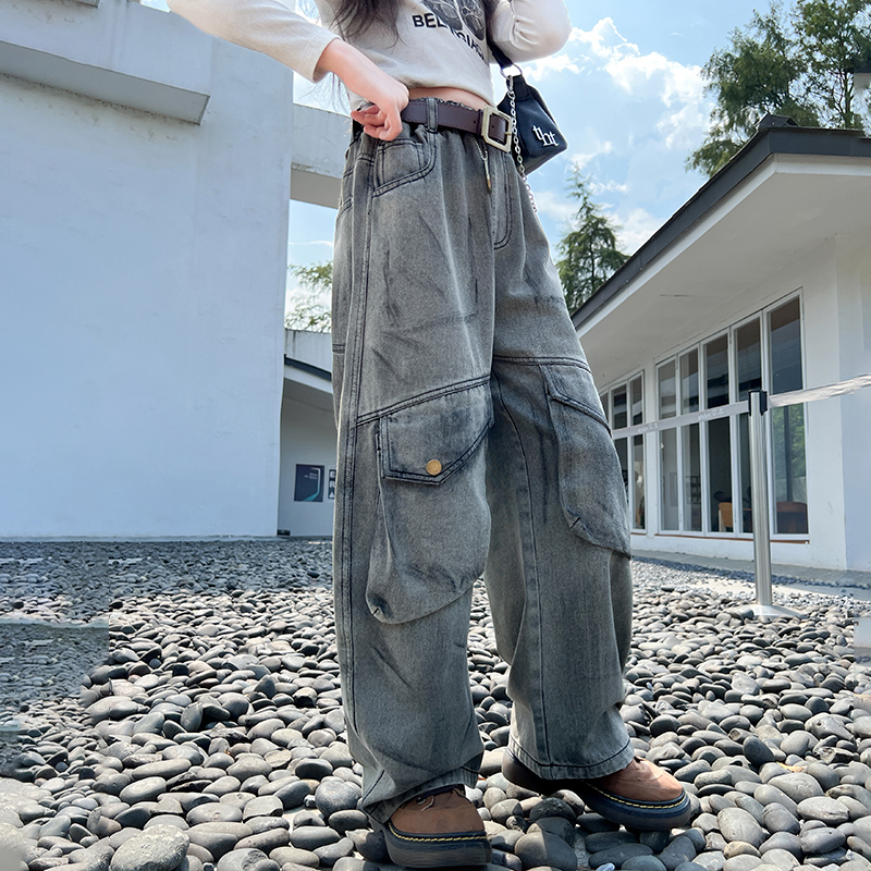 女童黑色工装裤女春款早春酷风韩范春装女孩新品酷炫韩系新款流行