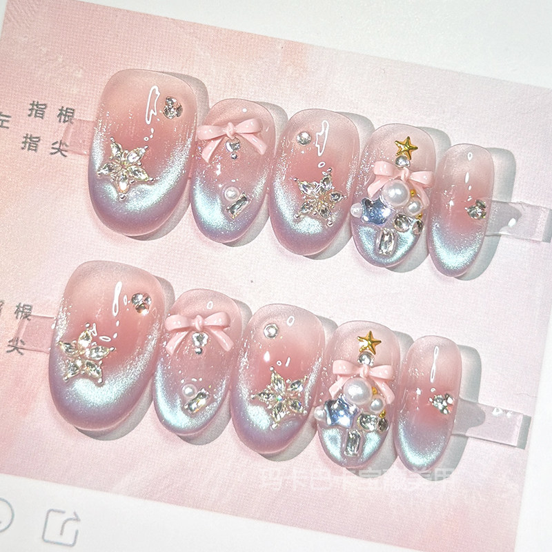 星沉月野】玛卡巴卡手工穿戴甲圣诞树蓝猫眼五角星美甲贴片短指甲,彩妆/香水/美妆工具,穿戴甲/甲片,淘宝优惠券,粉丝福利购,淘宝优惠卷