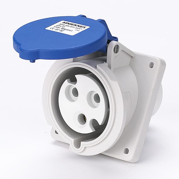 国曼电气MNIEKNES单相2P+PE3孔32A防水工业插头斜座德标MN3341