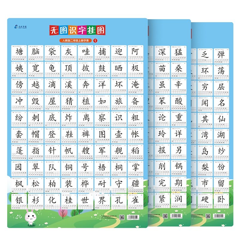 2021小学生人教部编版二年级上下册生字表识字卡挂图语文课本同步