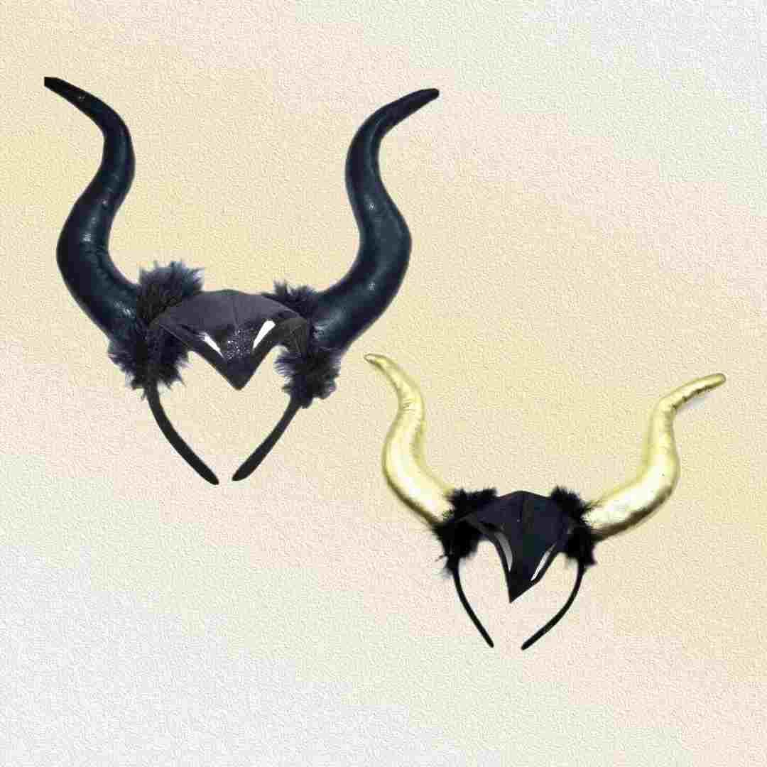 恶魔牛角头饰发箍沉睡魔咒万圣节COS恶魔女王黑牛角舞会道具