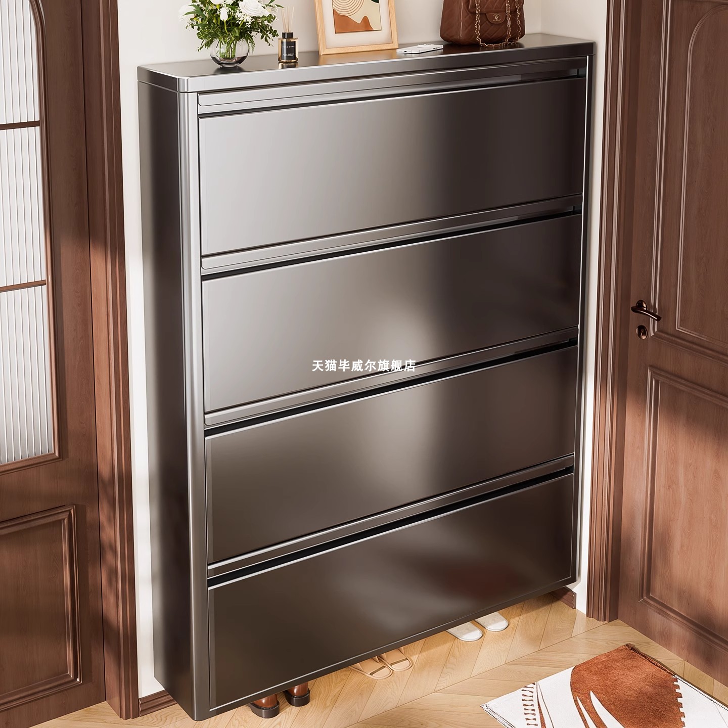 超薄钢制翻斗鞋柜2025新款