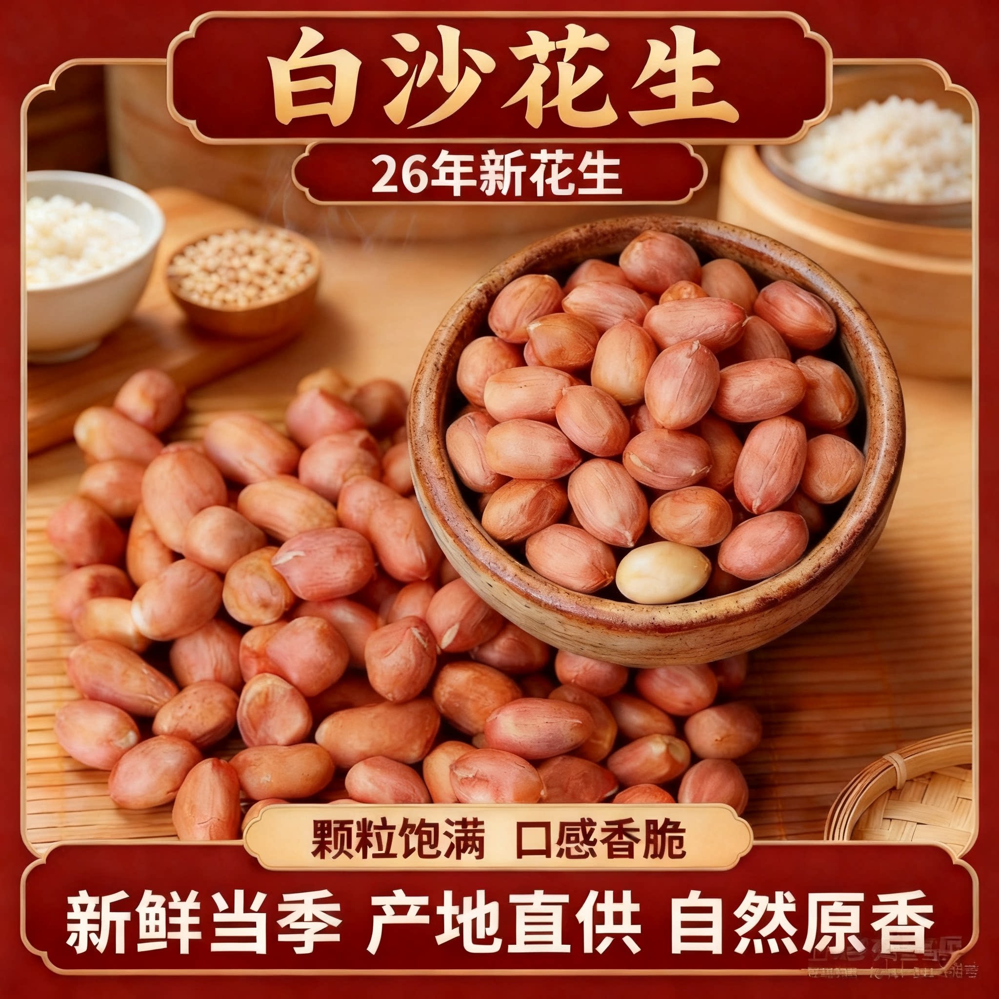 2026年新大白沙生花生米大颗粒白沙花生米无壳新鲜饱满花生米批发