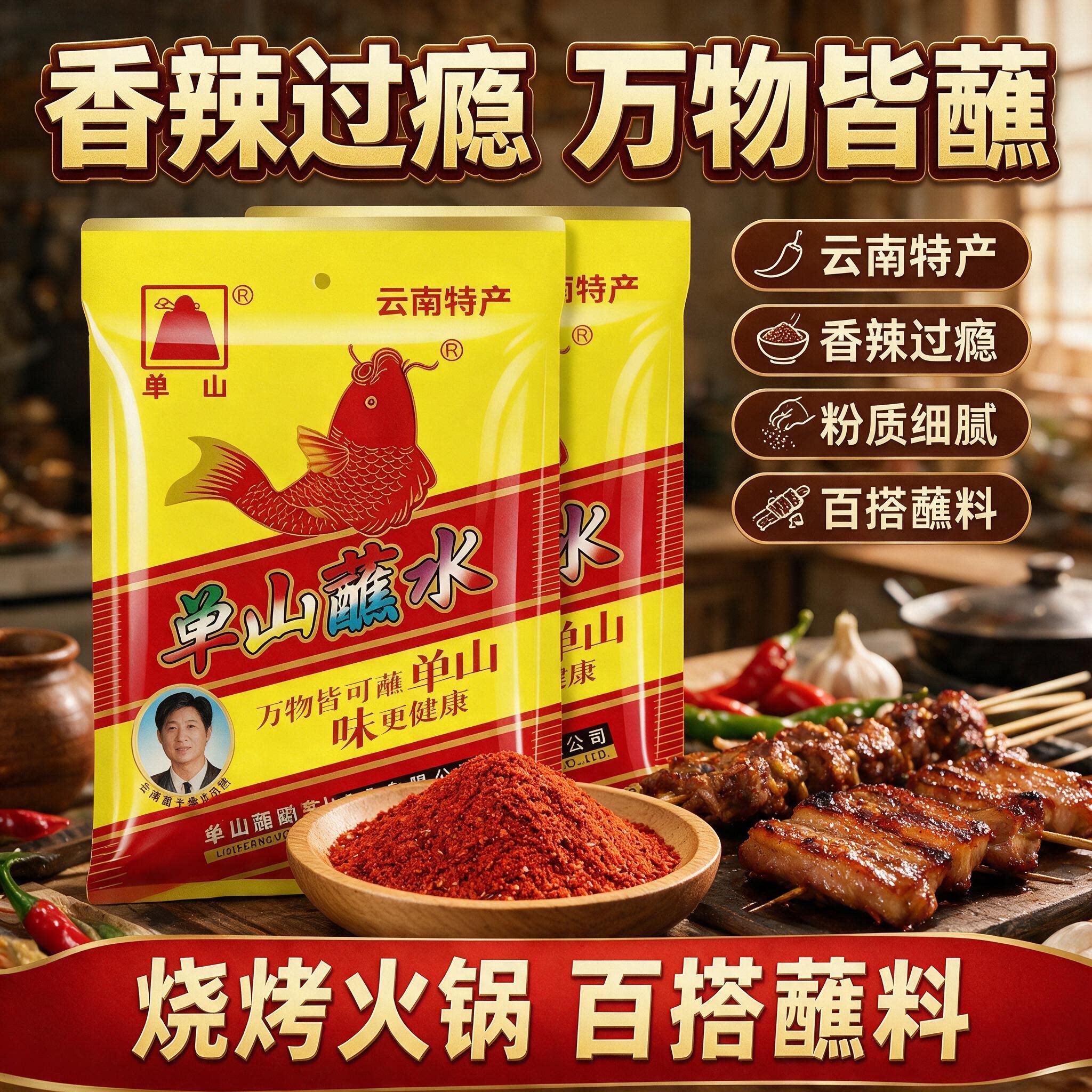 云南单山蘸水辣椒面烧烤火锅经典香辣油泼凉菜水煮菜蘸料辣椒粉
