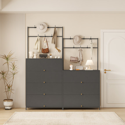 家用钢制鞋柜衣帽架一体入户门口室内玄关柜大容量多层防尘收纳架