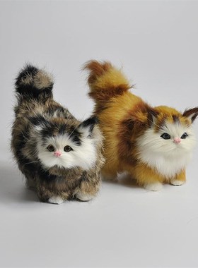 仿真小花猫皮毛动物生日礼物新奇礼品送闺蜜礼物T装修饰品花猫咪