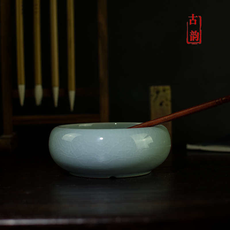 笔洗开片荷叶冰景德镇边茶裂纹洗盂陶瓷书法O洗毛笔仿古水釉小号