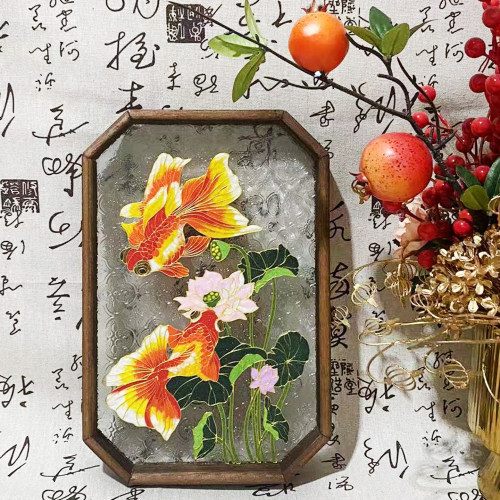 手工diy免掐丝珐琅金鱼茶盘