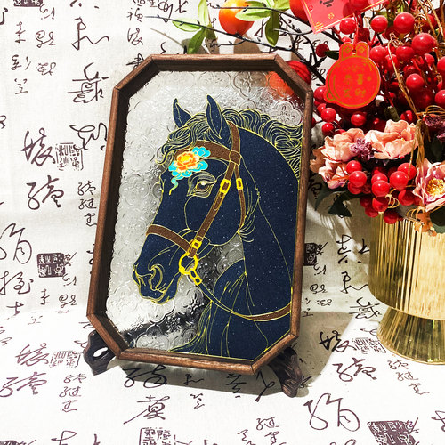 免掐丝珐琅画祥马非遗手工diy材料玻璃茶盘景泰蓝新年创意礼物