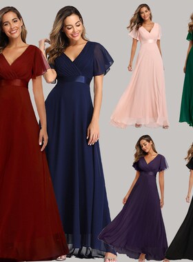 2022欧美伴娘晚礼服Chiffon Wedding Gown Party Evening Dresses