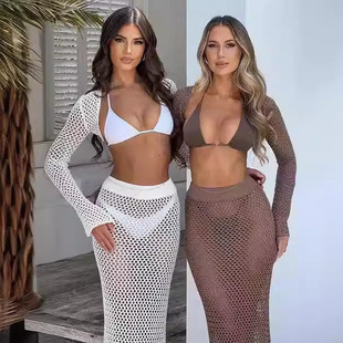 Sunscreen Beach Skirt Sexy Hollow Perspective Knitted Set