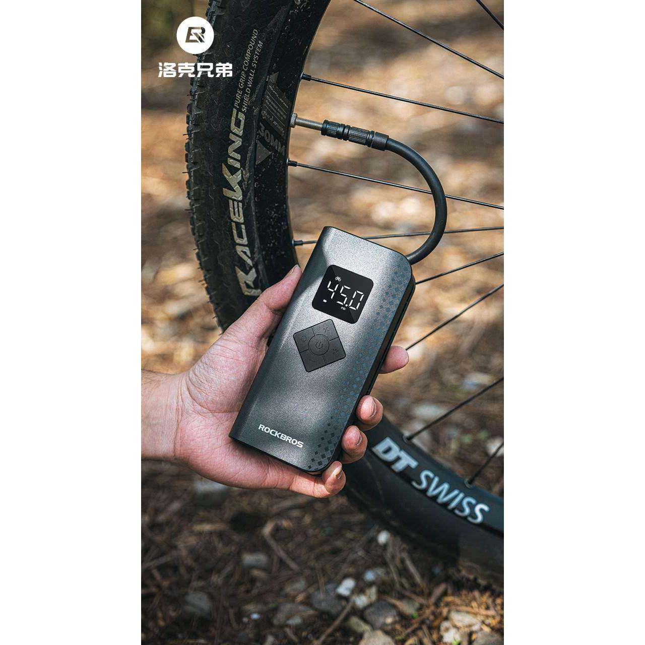 洛克兄弟电动打气筒汽车便携式高压无线泵自行电瓶车家用打气