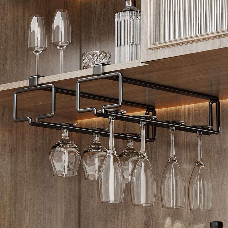 免打孔挂红酒杯架子倒挂酒柜高脚杯收纳架子家用悬挂轻奢高档摆件