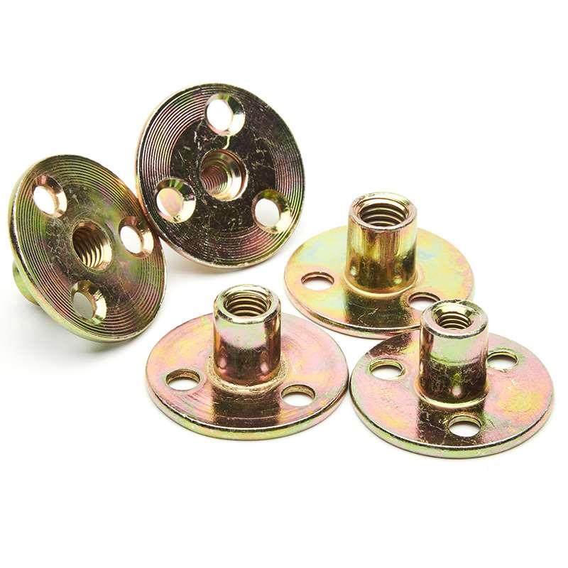 7折铁板螺母家具夹板对锁螺母沙发脚锁紧家具螺母镀锌三孔螺母