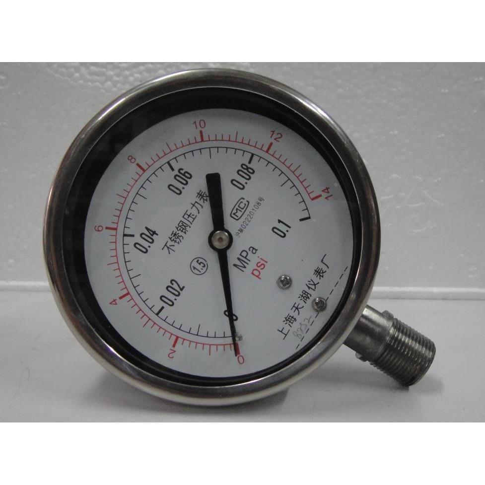 上海天湖不锈钢焊接型压力表Y-100BF 0-0.6 1 1.6MPA耐高温压力表